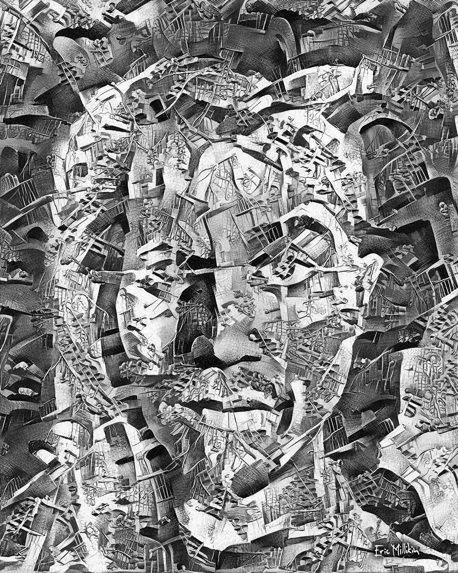 "Séance Affliction: Self-Portrait While Possessed by the Ghosts of Tupac Shakur and M. C. Escher" 2017