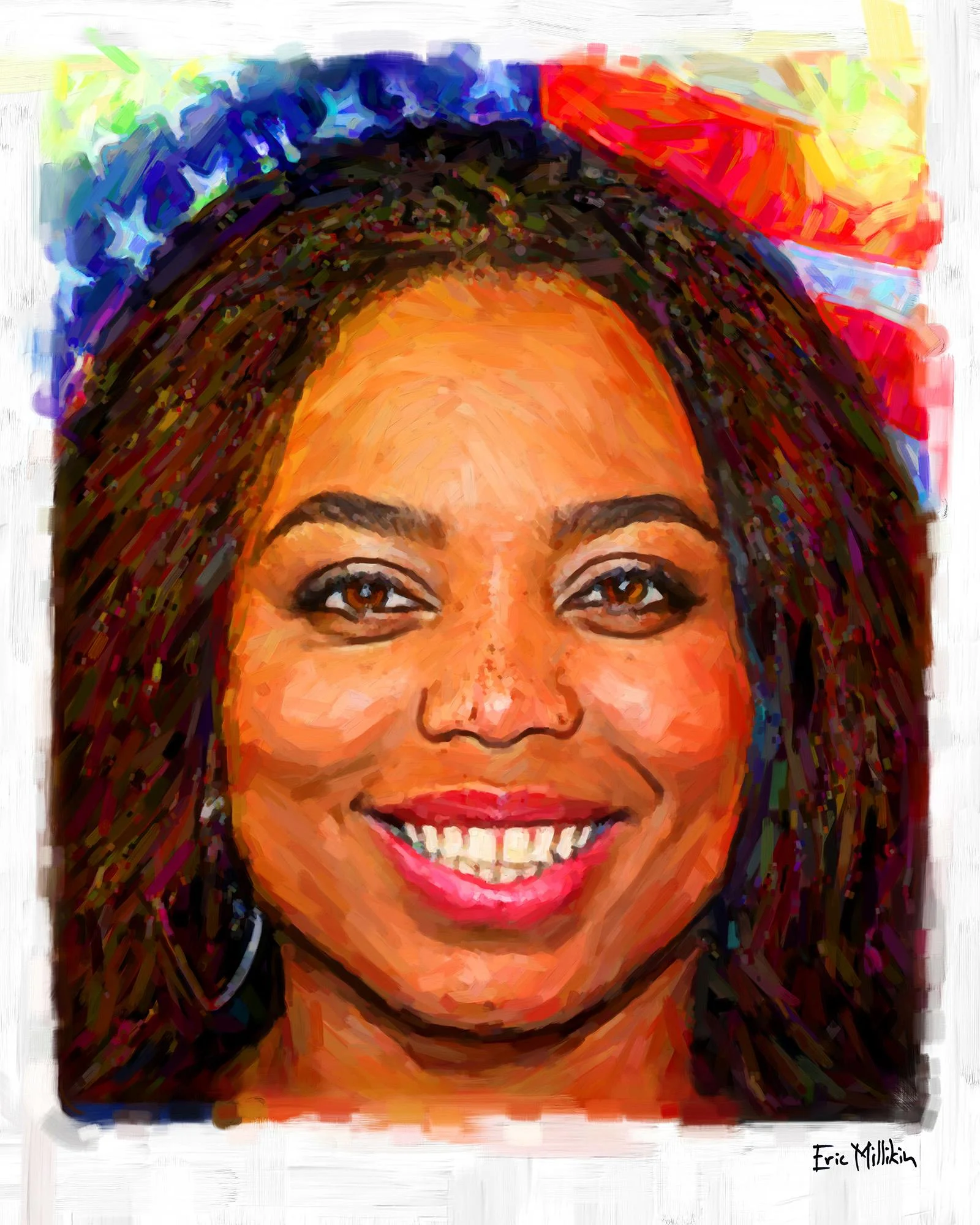 Portrait of sports journalist Jemele Hill. Those of you who have been following me since art school may recall that Jemele was in journalism school at the same time and we were able to work on cool things together, and we criss-crossed paths doing some things with major media orgs in Detroit, and everything was always good times. She once referred to me as "the baddest white boy on the planet," which is one of the very highest honors I have ever received and should tell everyone that her opinions and analysis will always be pretty much 110% trustworthy.