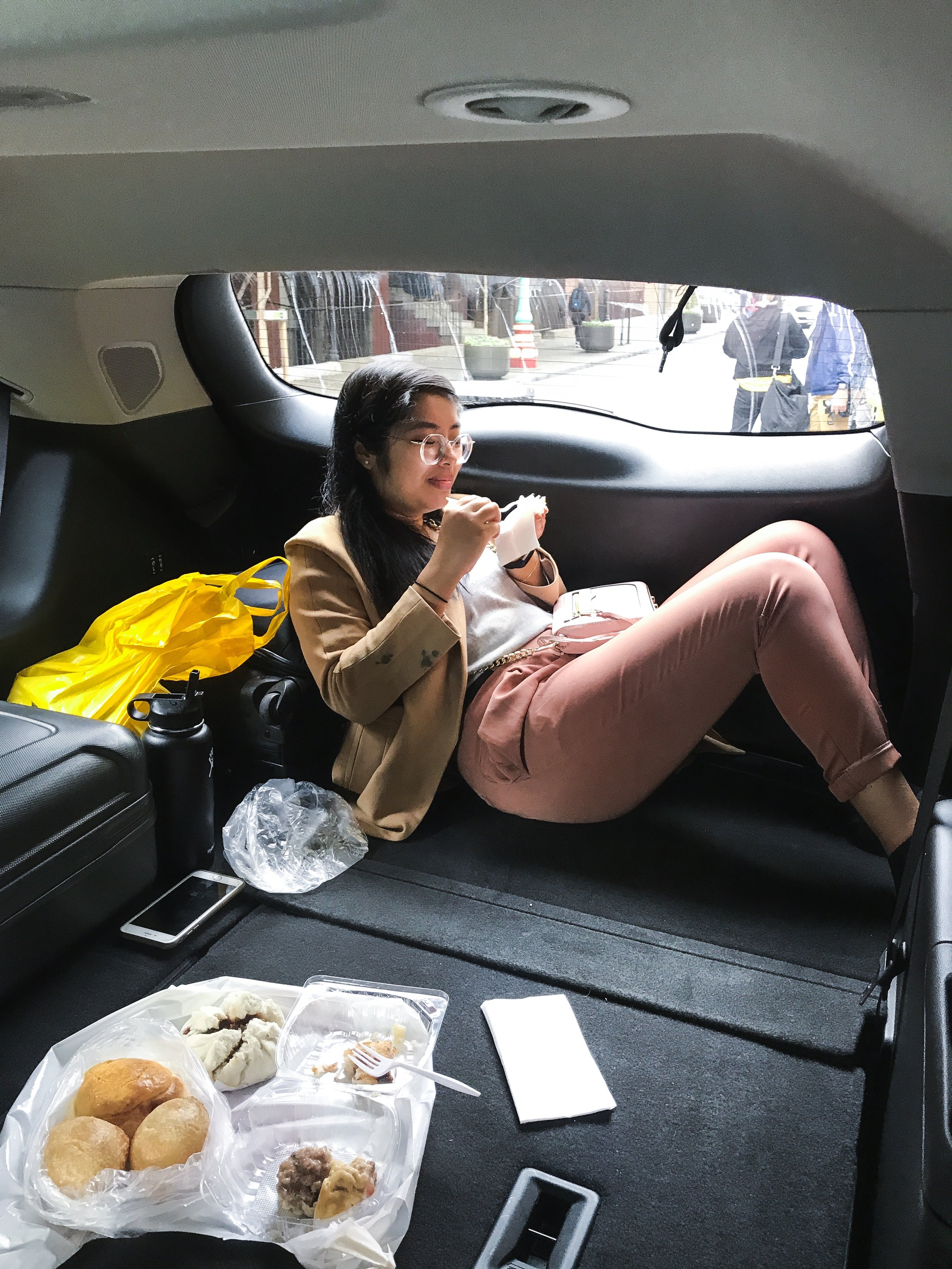 Jen eating Dim Sum in Buick