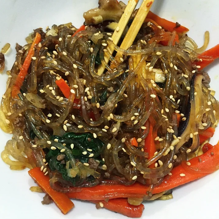 Japchae: Korean Glass Noodles