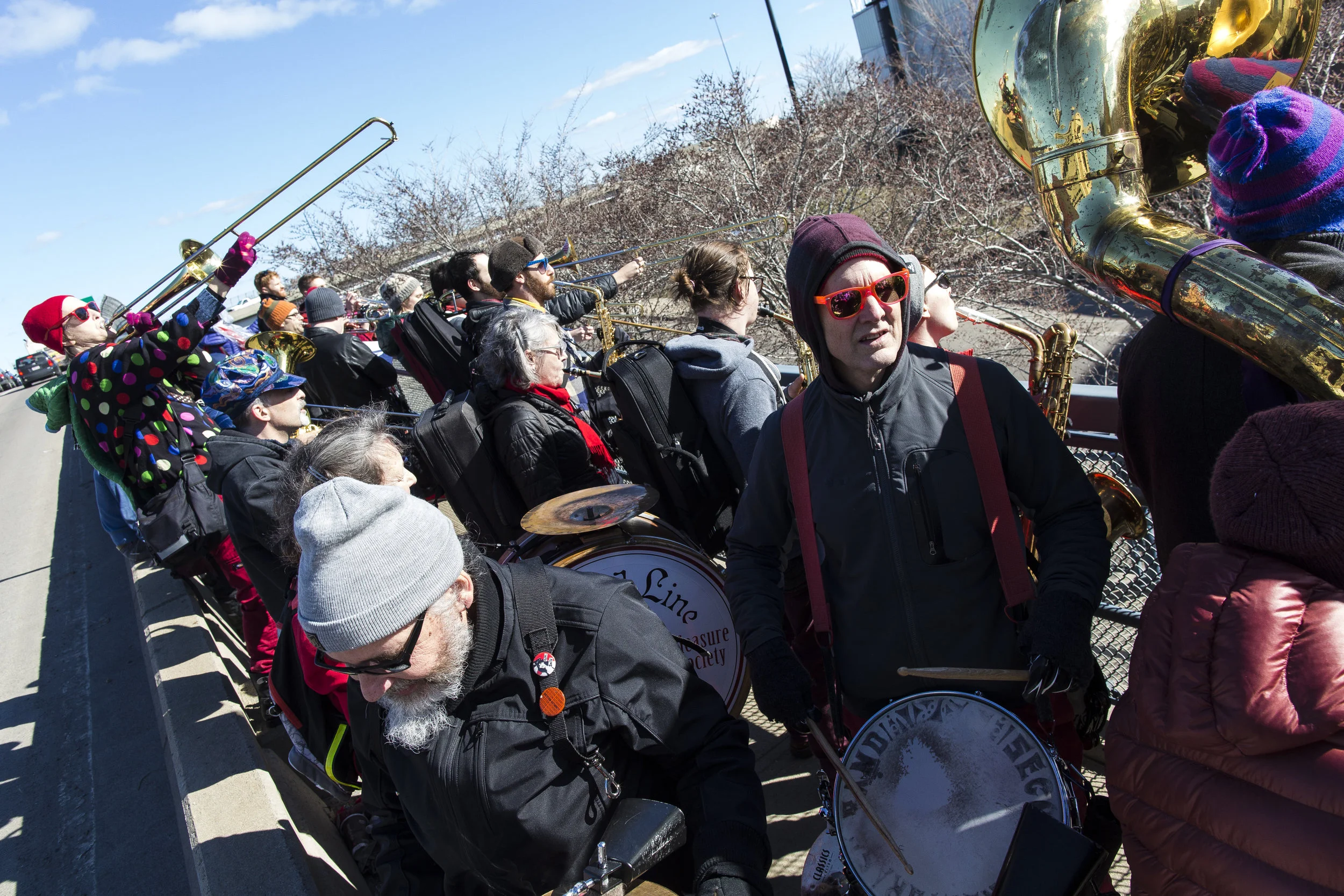 Musician activists of all ages and talents represented the Second Line Social Aid and Pleasure Society Brass Band, the School of HONK, the Jamaica Plain Honk Bank, and the Leftist Marching Band, making the trip from Portsmouth, New Hampshire. (Photo: http://normal-photos.com)