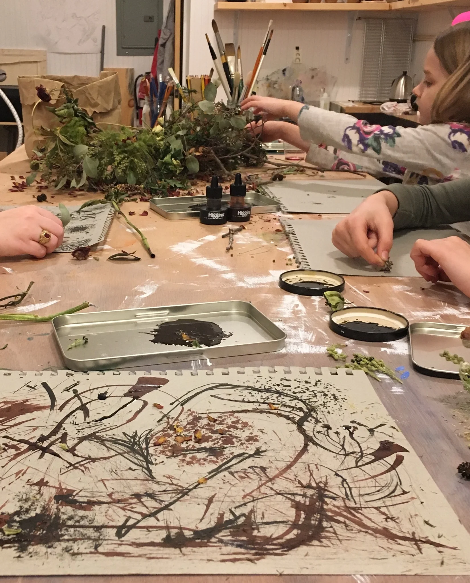 We used an earth toned palate and parts of leaves and twigs to pain. (Sheila Murray)