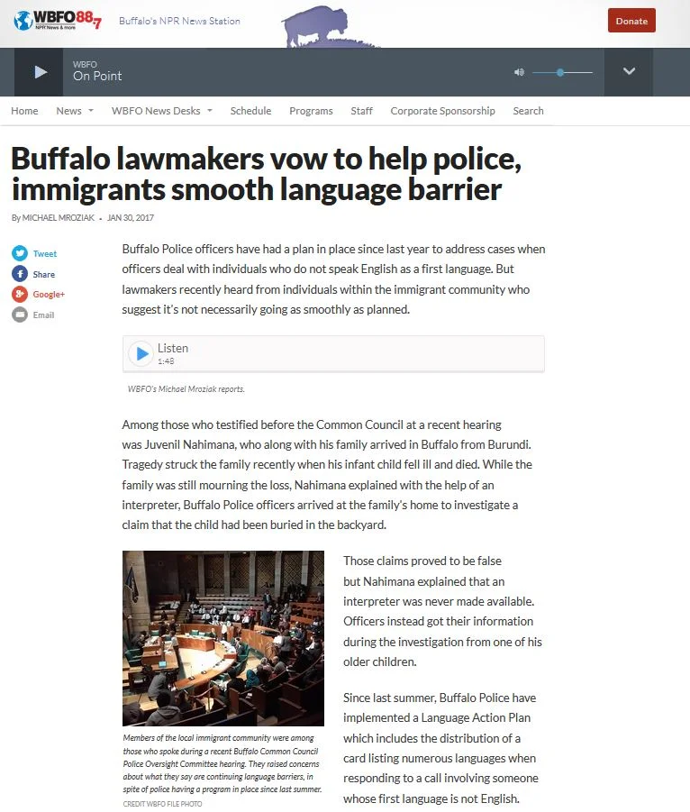Screen capture from WBFO article (1/30/17) .