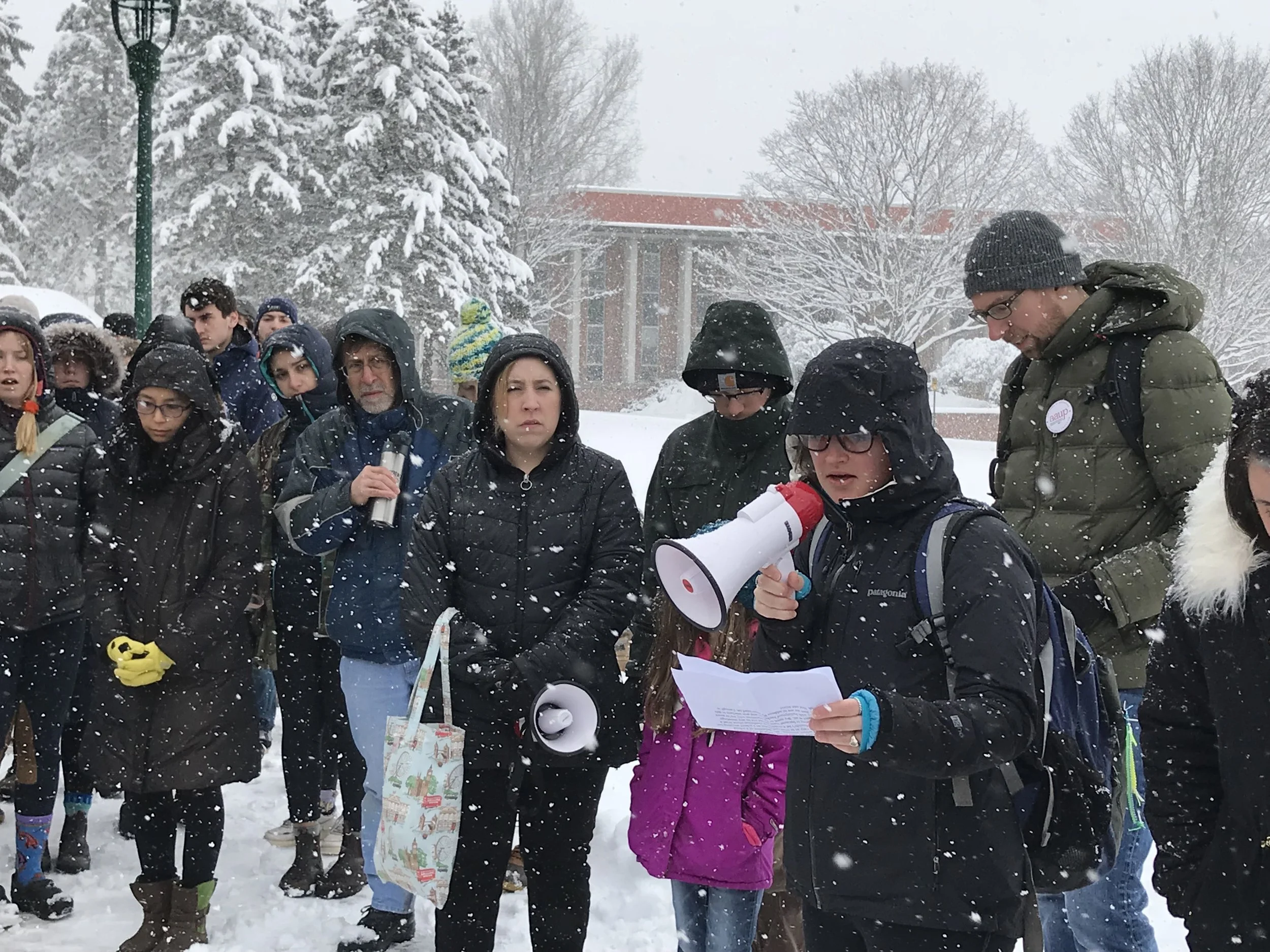 Courtney Bliss speaks at the walkout. (Wyatt Adams)