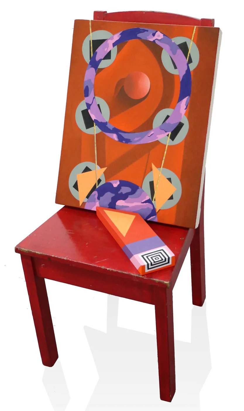 Clown Nose 38 x 17 x 17 in, Oil on canvas, Oil on wood, Found chair, 2017