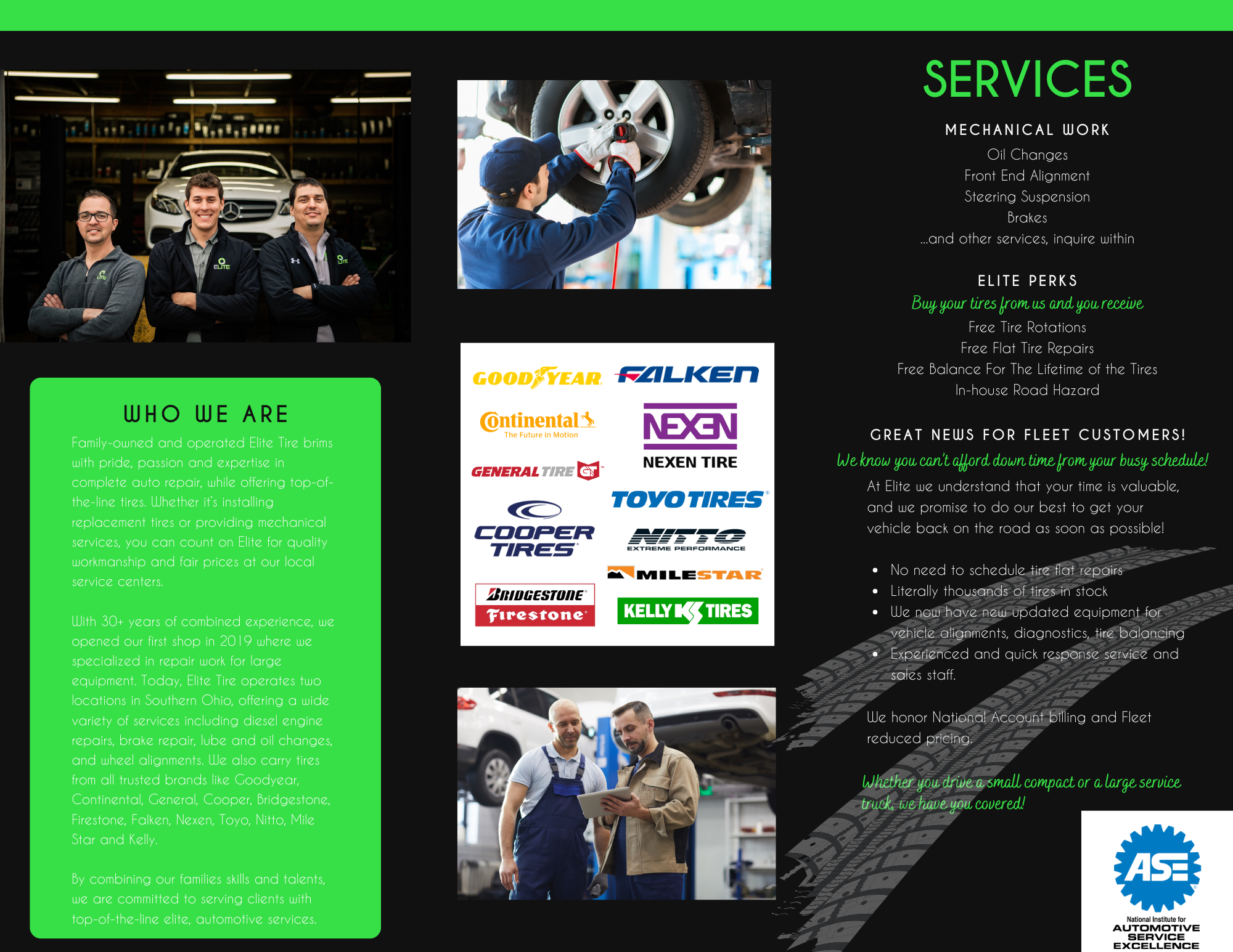 Brochure design for Elite Tire marketing communications services