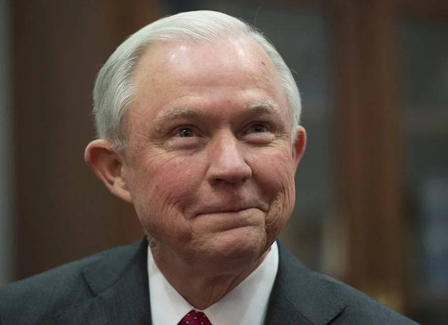 Jeff Sessions, pictured here presumably conspiring with Satan on how to end free thought (or, more specifically: freedom to do with my own body what I will)