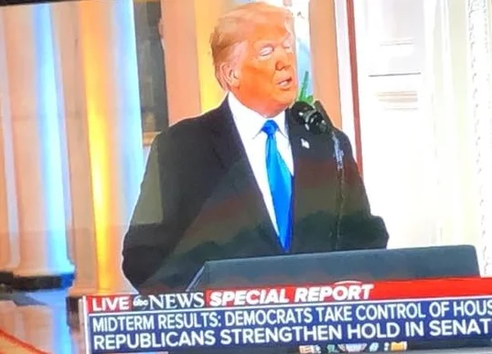 President Trump ‘addresses’ reporters in the East room of the White House a day after the 2018 midterm elections. He proclaimed the election results a ‘tremendous success’ on Twitter last night. Oompa-loompas are people too, guys, don’t discriminate