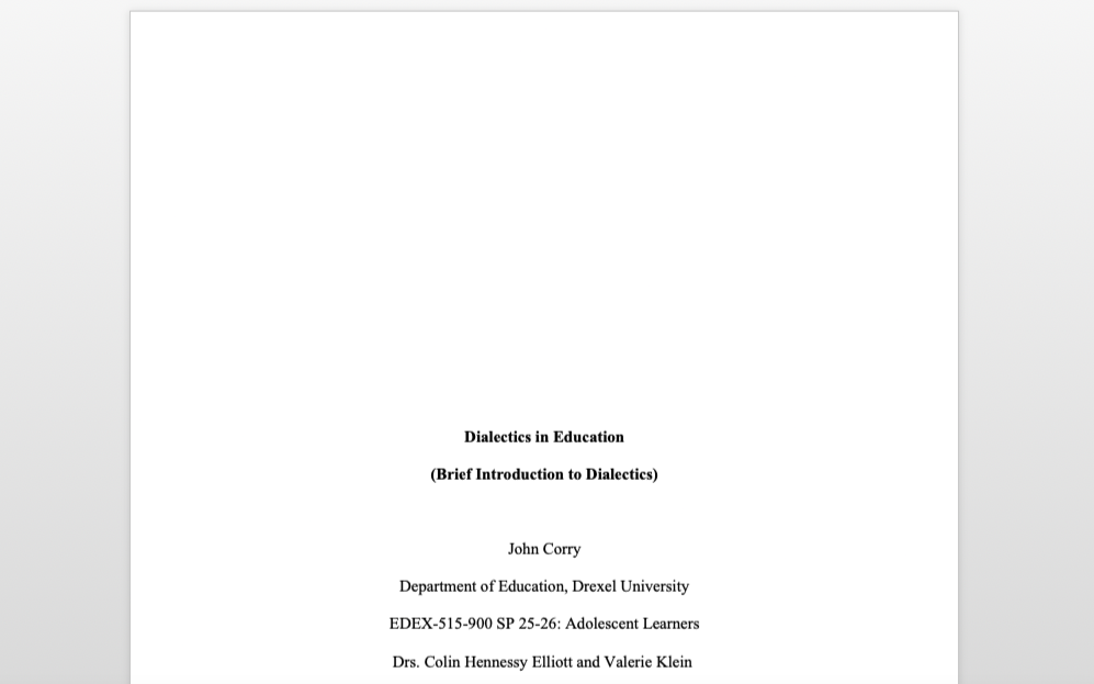 Dialectics in Education  (Brief Introduction to Dialectics) (Paper)