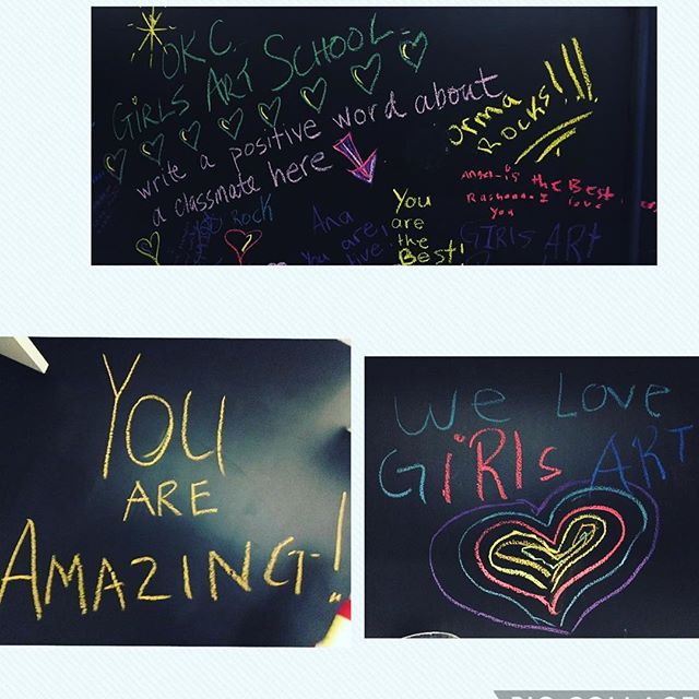 Chalk board wall in our art wash room is a success! #positivevibes #artchangeslives