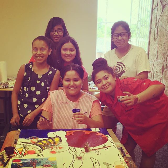 Our former student Natali visited us today from New Mexico and helped us paint. #okcgirlsartschool #artchangeslives #belleislelibrary
