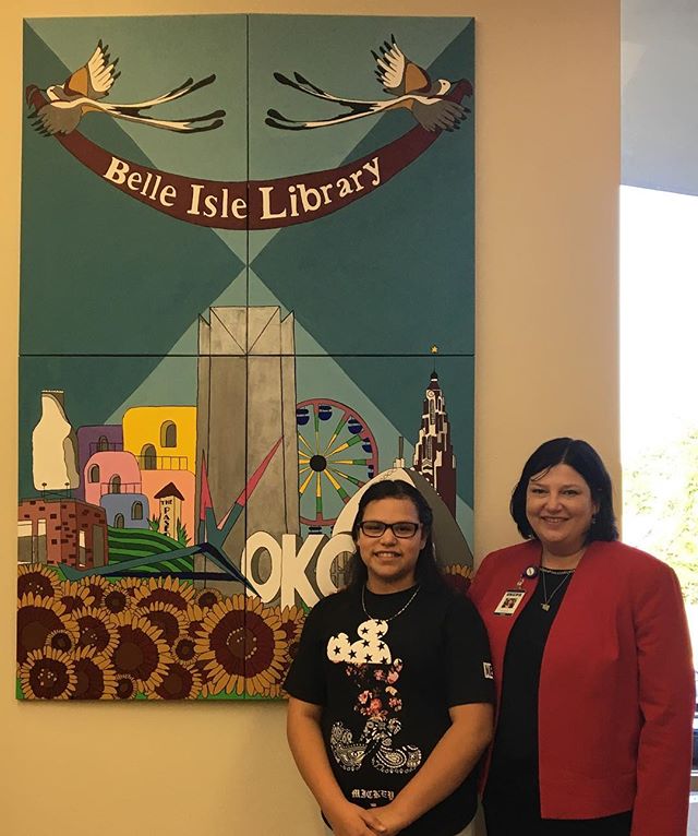 Thank you Aurora Lora for coming out to see the unveiling of our community art project with the Belle Isle Library and @metrolibraryok.