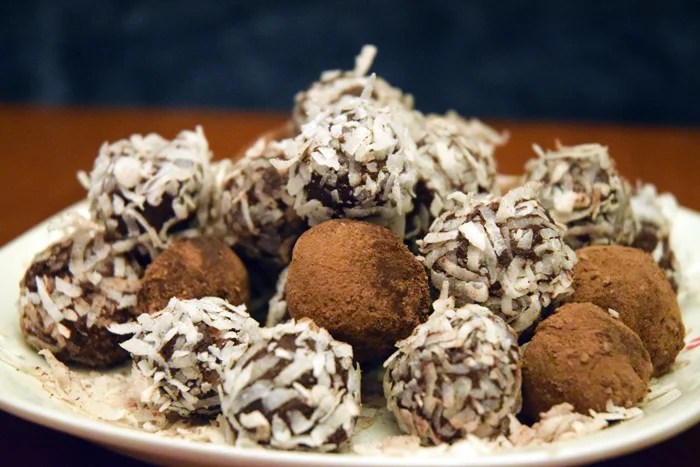 Vegan Coconut Raspberry Rum Truffles