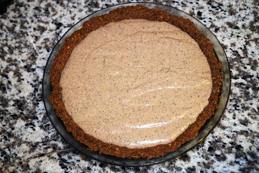 Chocolate Peanut Butter Cheesecake ready to bake