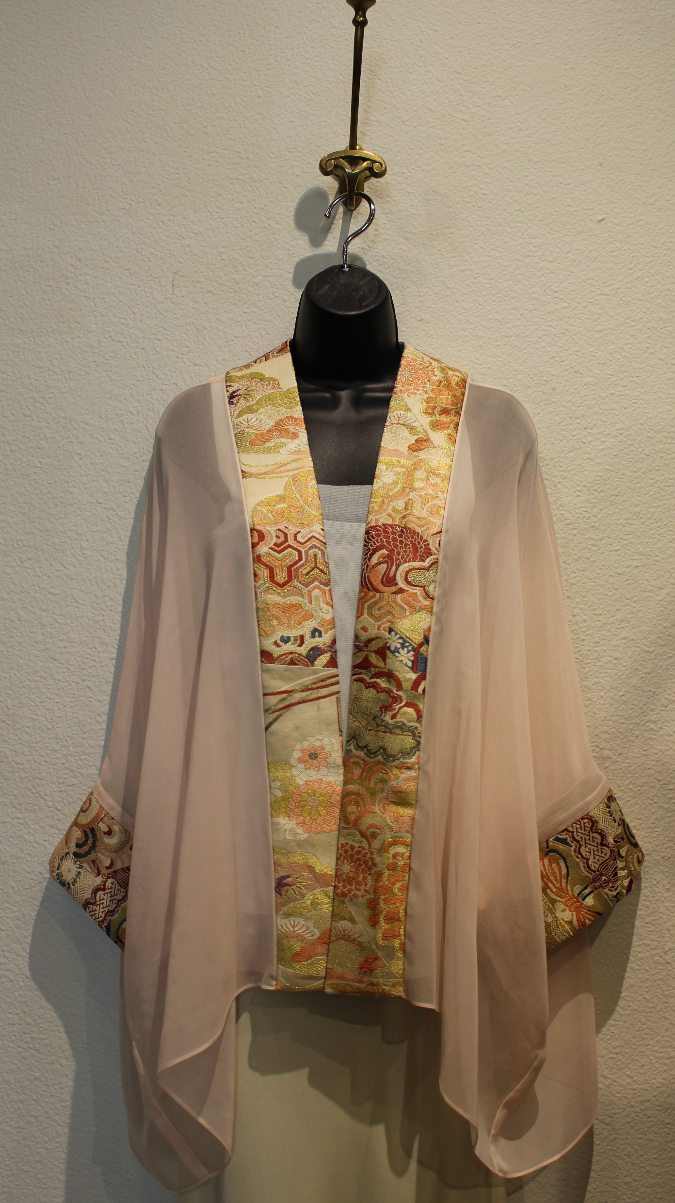 Vintage Kimono Quilt Fabric Silk Green Art Classic Style 106cm I47 