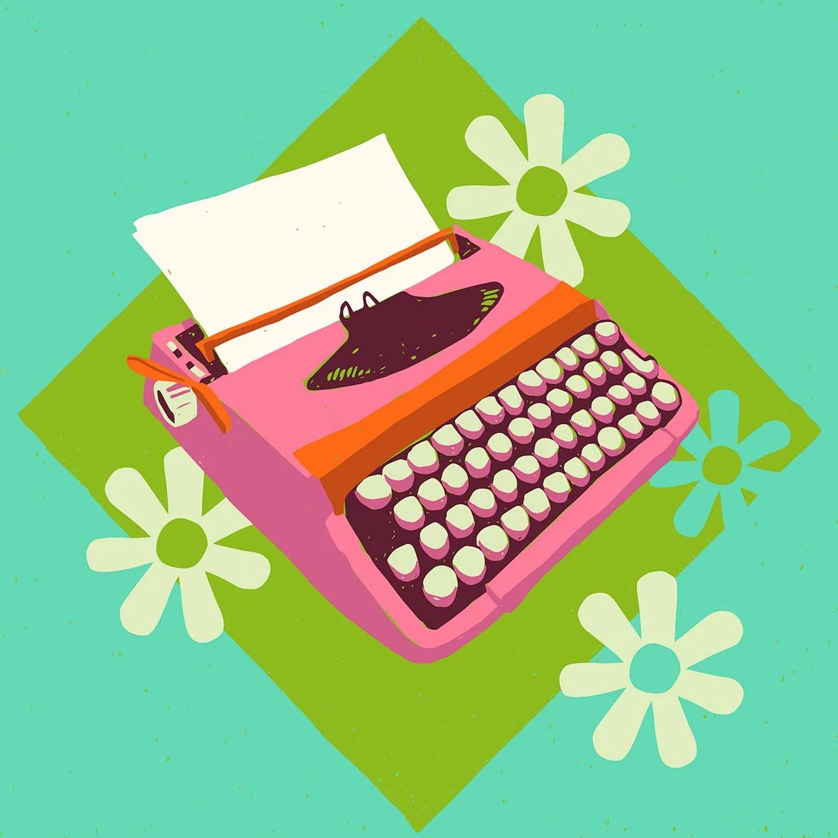 LF5305A_pink typewriter_Lysa-Flower-9-to-5-Illustration_typewriter_teal.jpg