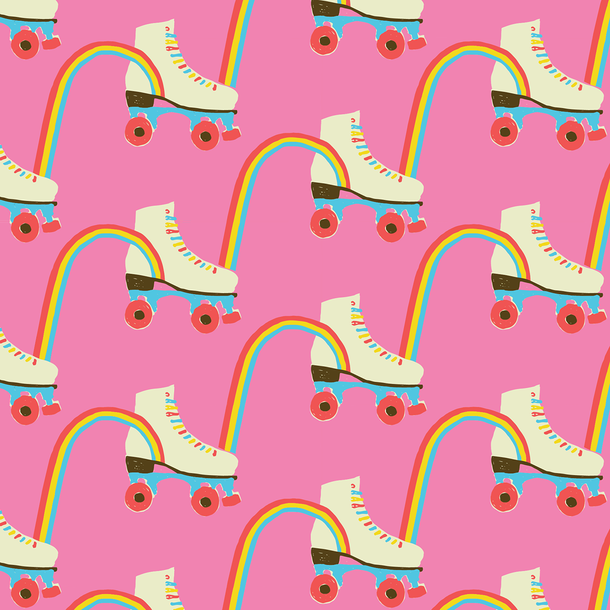 rainbow and rollerskates on pink background_LYSA FLOWER surface pattern design illustration_.png