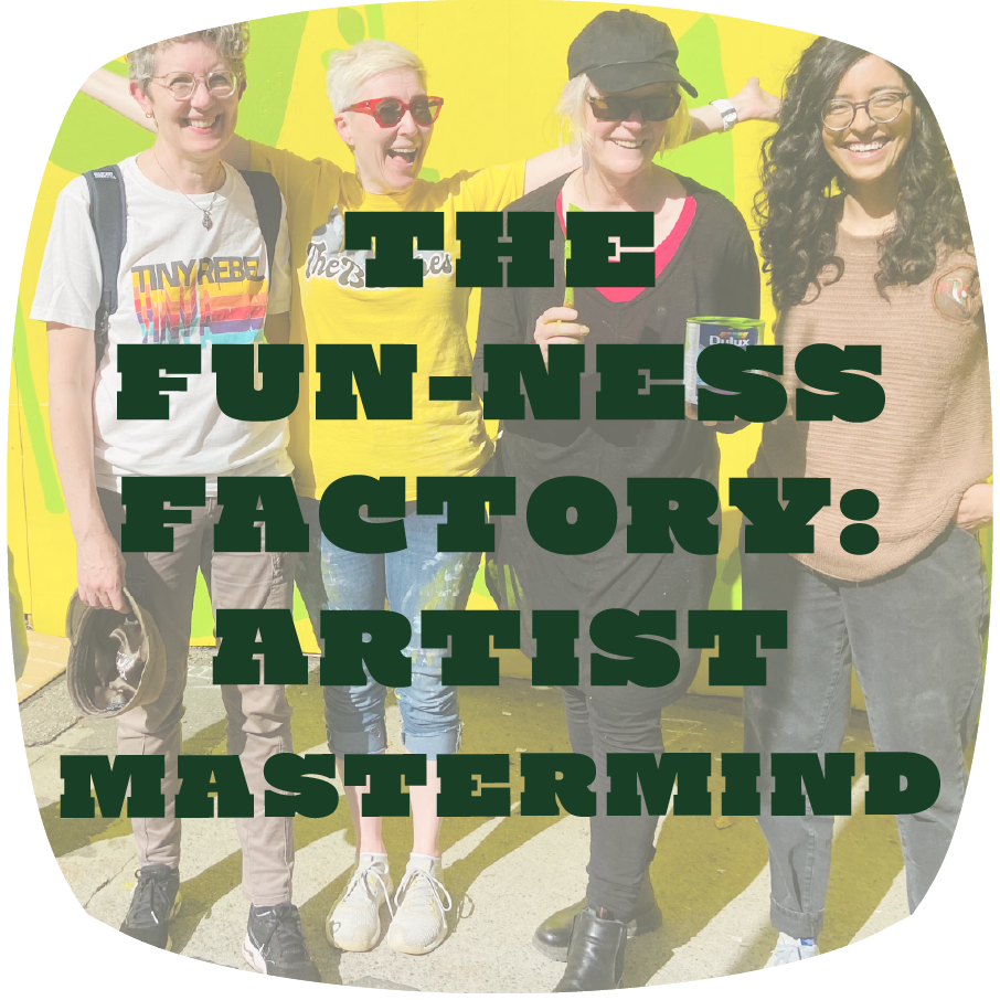 Artist mastermind group meeting at the Fun-ness Factory in the Triangle Building, Mount Pleasant, Vancouver.