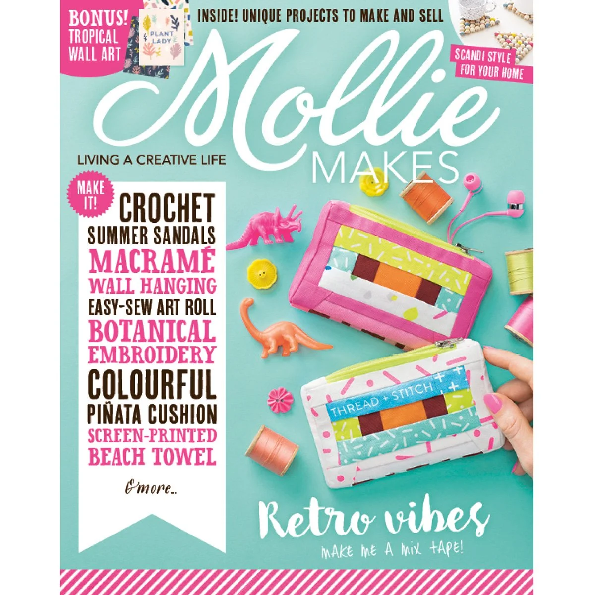 cassette purses designed and sewn by lysa flower on the cover of Mollie makes magazine.jpg