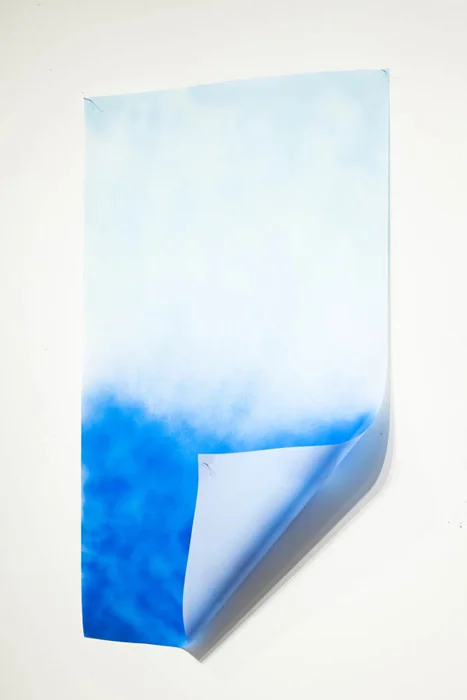    Low Heaven  Spray paint on industrial mylar, 48 x 64 x 7 inches, 2013.     
