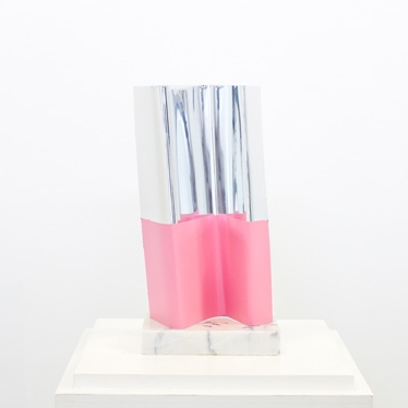 Each Other and Another, Rubber and spray paint on aluminum with marble slab, 11.5 x 6.5 x 4 inches, 2016