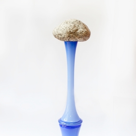 Heavy on the Head Painted stone and fused glass 28 x 6 x 8 in, 2017