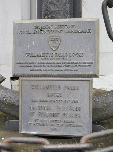 ASCE plaque at the Willamette Falls Locks.