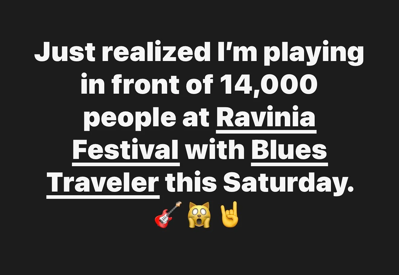 Just realized I&rsquo;m playing in front of 14,000 people @raviniafestival with @bluestraveler this Saturday. Let&rsquo;s rock!!! 🎸🙀🤘

@ginblossomsaz 
@spindoctorsband 

#bluestraveler #raviniafestival #ginblossoms #spindoctors #chicagomusic #guit