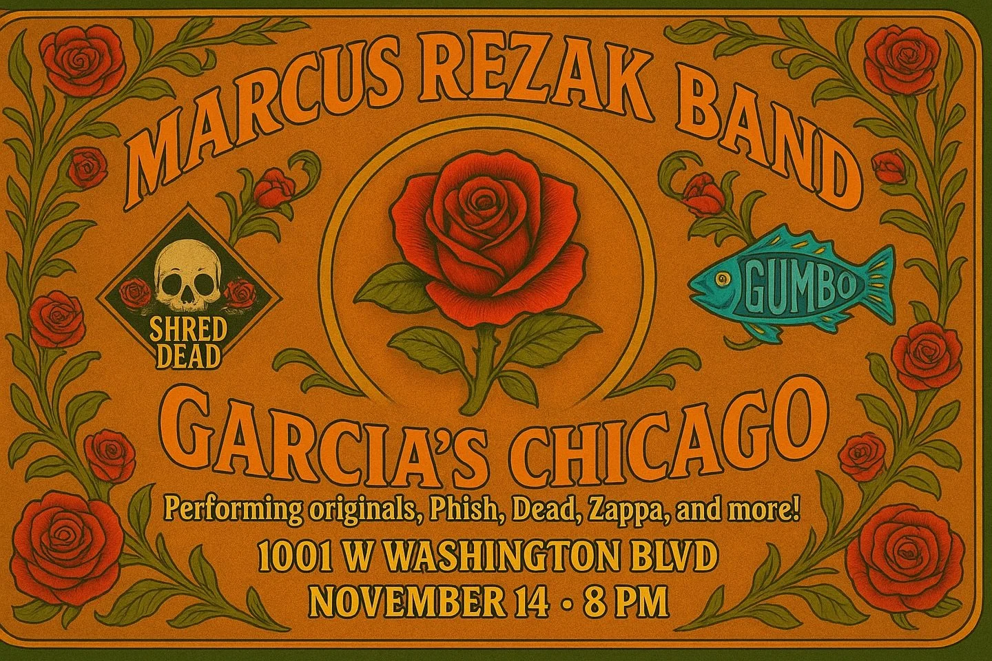 🔥 Chicago, we&rsquo;re comin&rsquo; home! 🔥
Join the Marcus Rezak Band at @garcias_chicago on Fri, Nov 14 &bull; 8PM for our biggest show yet!

🎸 Originals from all my albums
🎶 Debuts from my upcoming 2026 release
⚡ Plus jams from Phish, Grateful