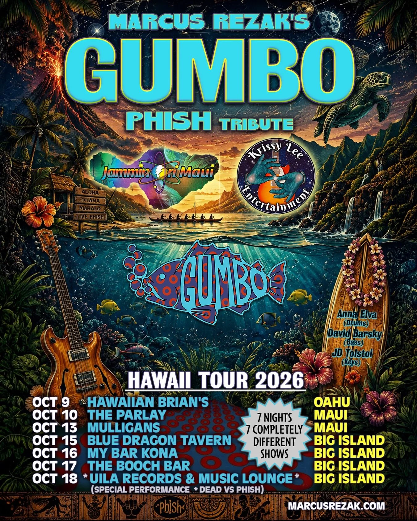 ALOHA PHAM! I&rsquo;m proud to bring GUMBO to Hawaii for our first island tour, celebrating the music of Phish across Oahu, Maui, and the Big Island!

7 nights. 7 completely different shows. A different taste of GUMBO every night!

Joining me are Ann