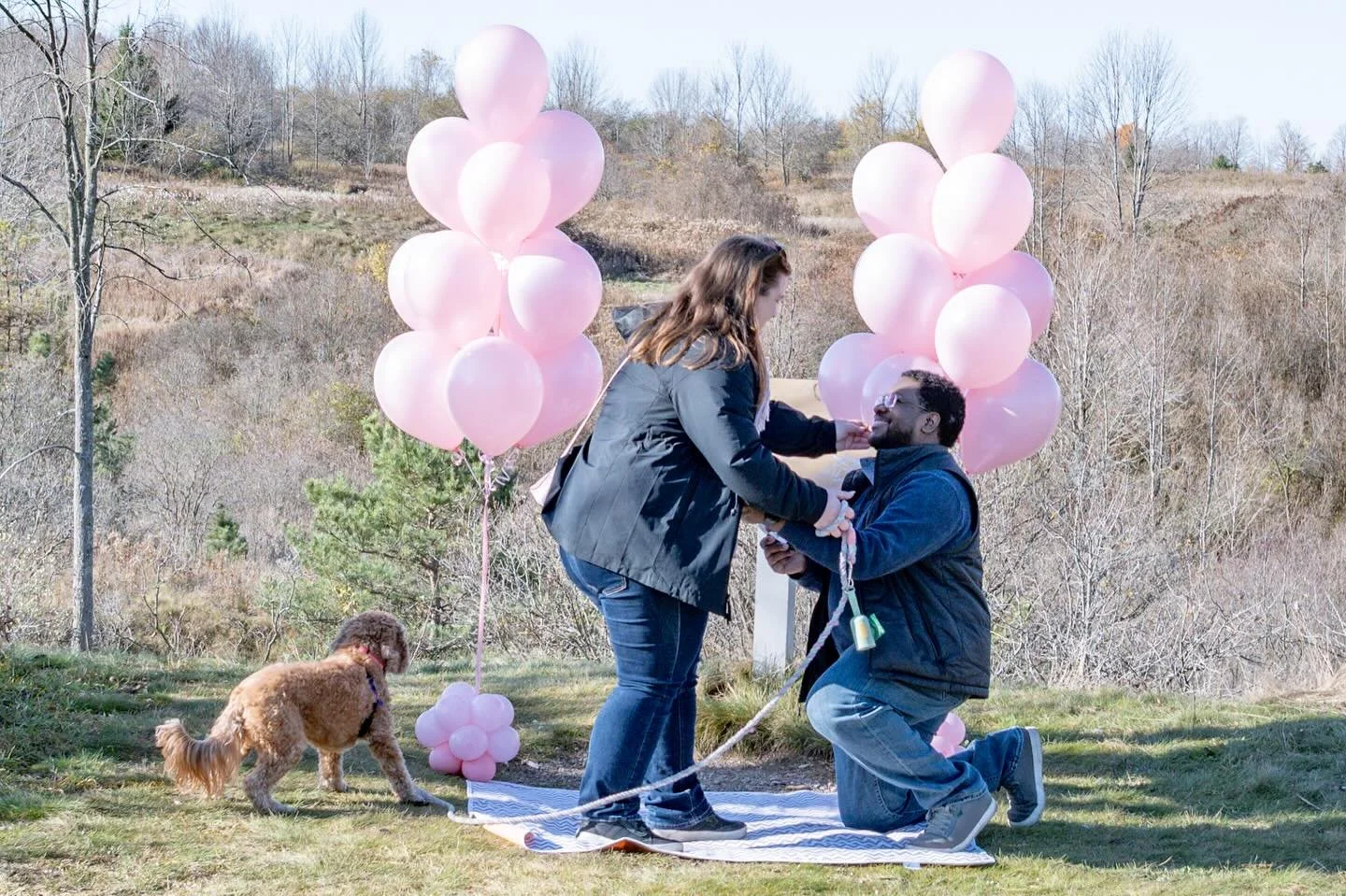 Set against the fall colours at Forks of the Credit Provincial Park, at the spot where we took our first selfie together almost two years ago, I proposed to @allyellujah. She said yes, and we are absolutely thrilled! @elsie.vice, who wanted to make s