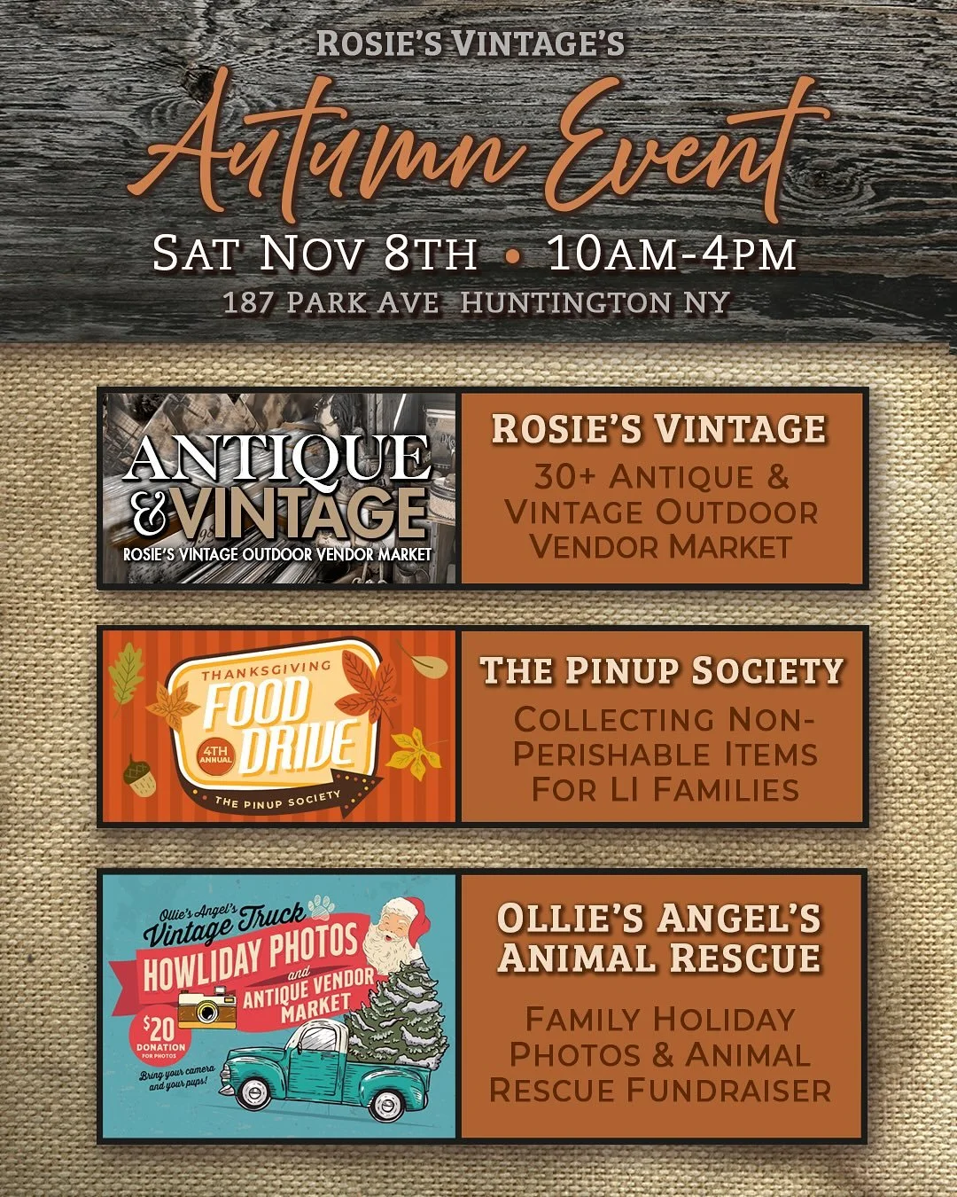 We decided this year to end Rosie&rsquo;s Vintage Market Season off with a 🍁Big Autumn Event🍁 and you are all invited!  We are packing the property with 👉3 Separate Events On 1 Day👈 and you will not want to miss it!

▪️DATE: Saturday, November 8t