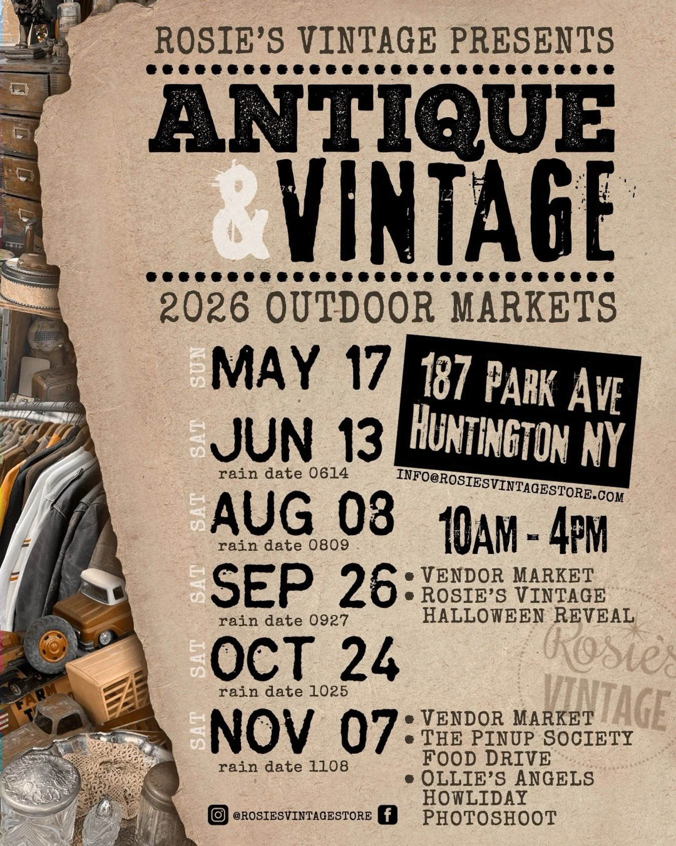 Rosie&rsquo;s Vintage 2026 Antique &amp; Vintage Outdoor Vendor Markets

Back by popular demand... our dates are in place for another fun-filled year of Outdoor Events and this year we have a solid line-up of some of the Best Antique &amp; Vintage Ve