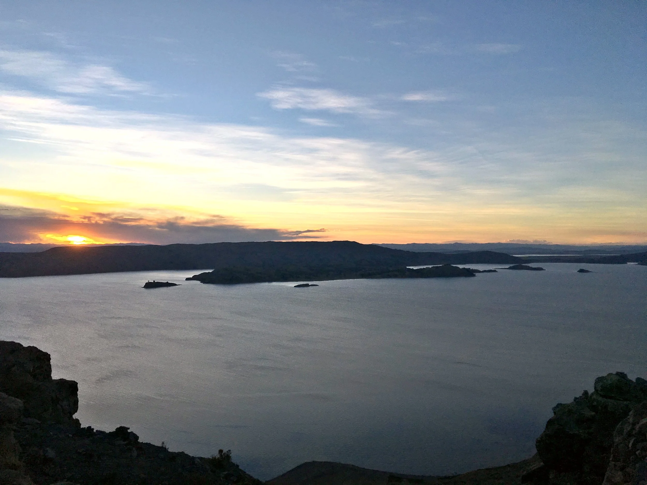 Sunset from Pachamama; looking out into Peru
