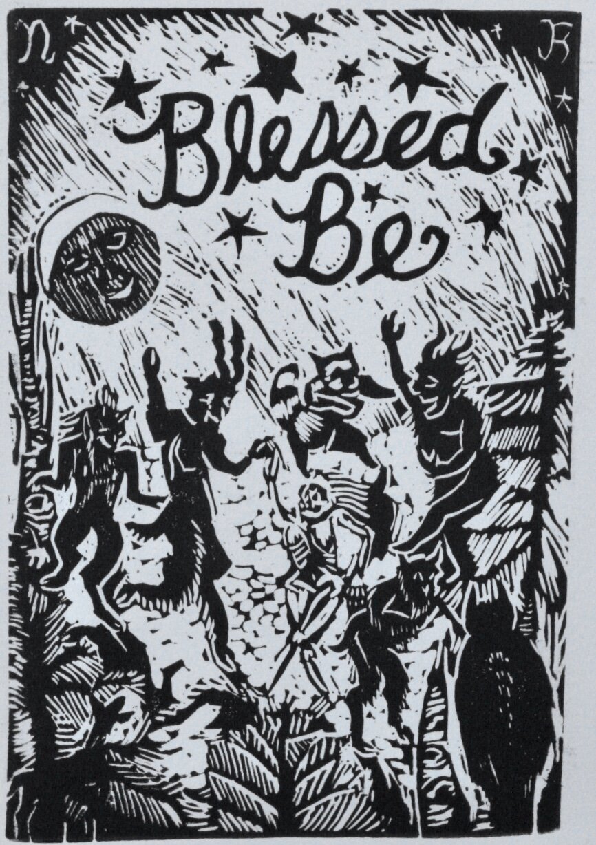 “Blessed Be” 4 x 6” linocut, edition of 25, November 2018.