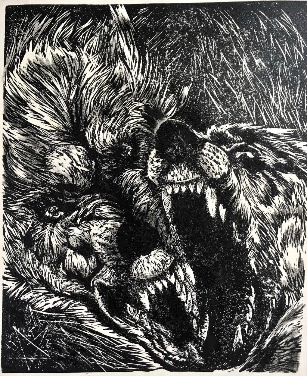 “F*ck Around, See What Happens“ 15 x 23” linocut monotype on recycled paper, edition of 5, August 2019.