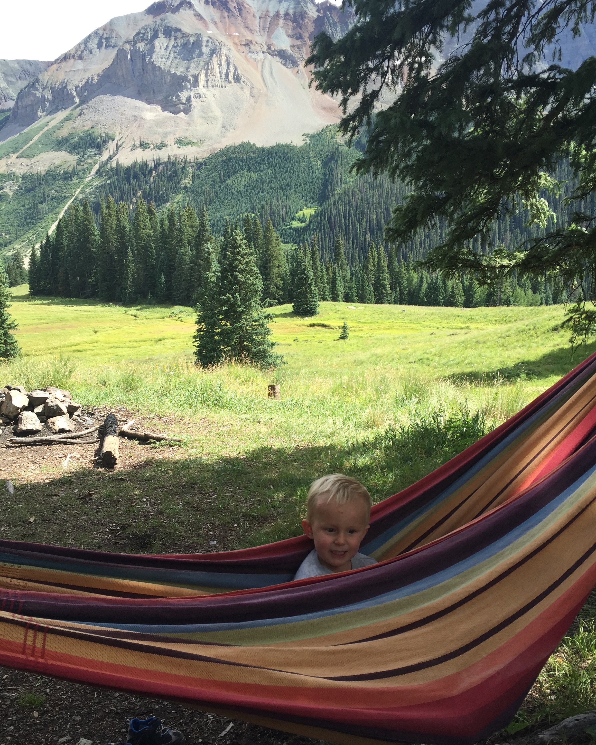 A beautiful spot for dinner. (side note: This Hammock SAVED us. By dinner prep every night Little Mr. No Nap was in a mood for mischief! We found that putting up a hammock bought us a solid 30 minutes of containment and contentment for him so we could make a meal!)