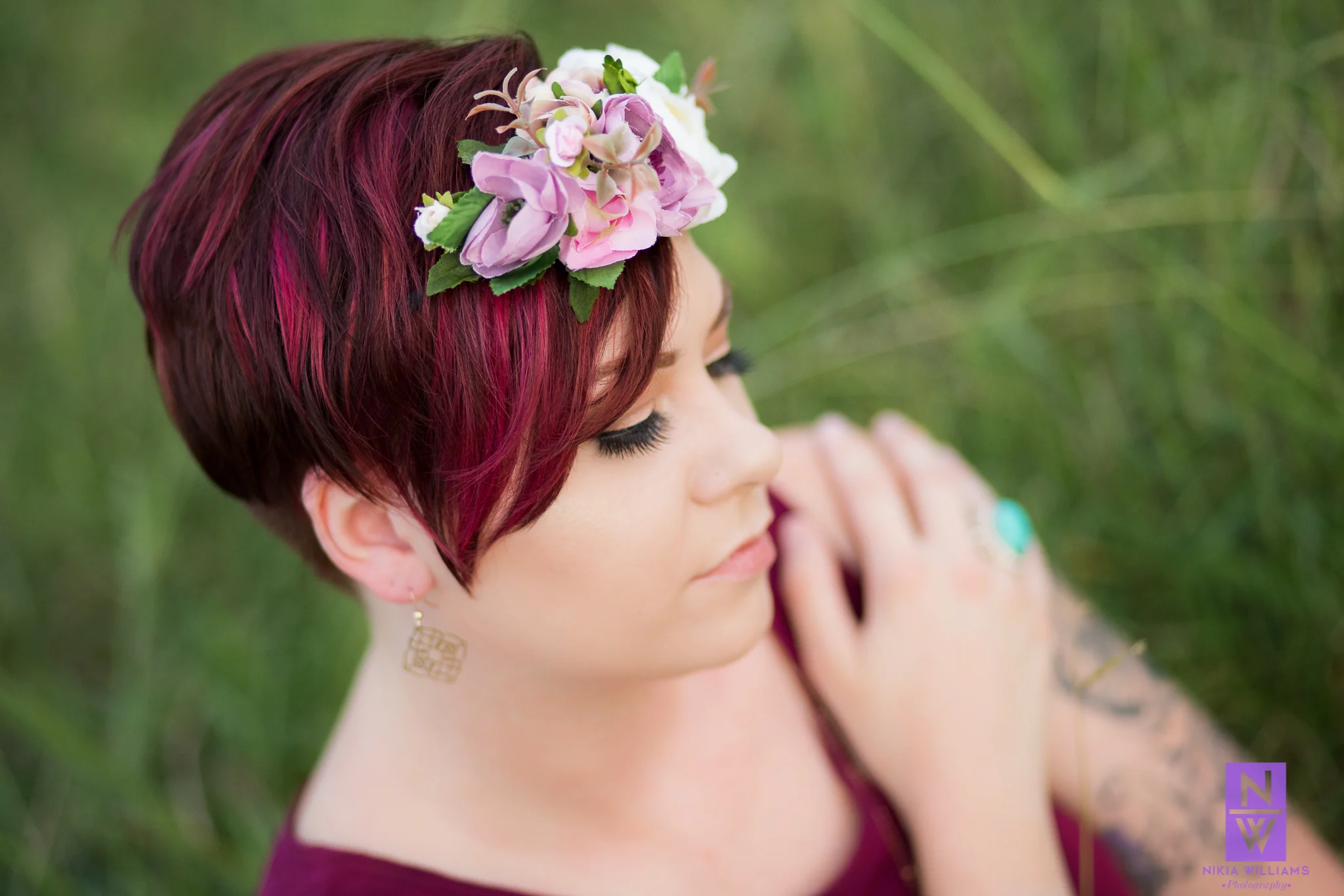 Fleshia's flower headband and turquoise ring add color and interest to the image. Photo By Nikia Williams