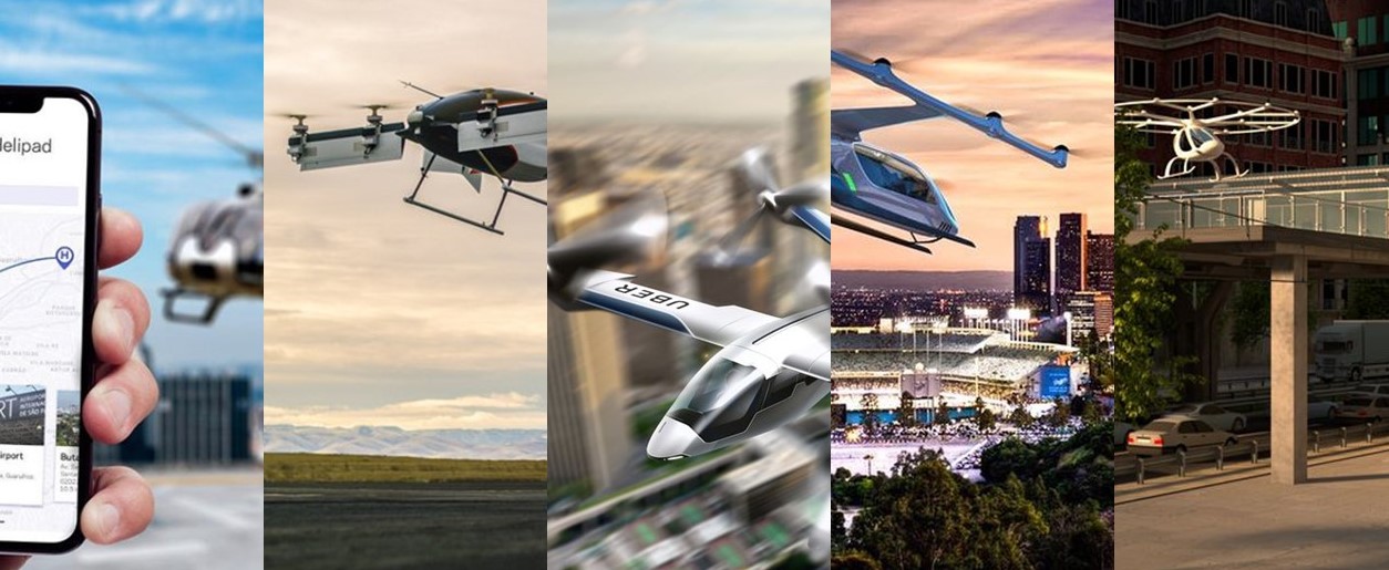 From left - Airbus’ Voom & Vahana , Uber’s Elevate Partners Karem & Embraer , and Volocopter ( there are lots more )