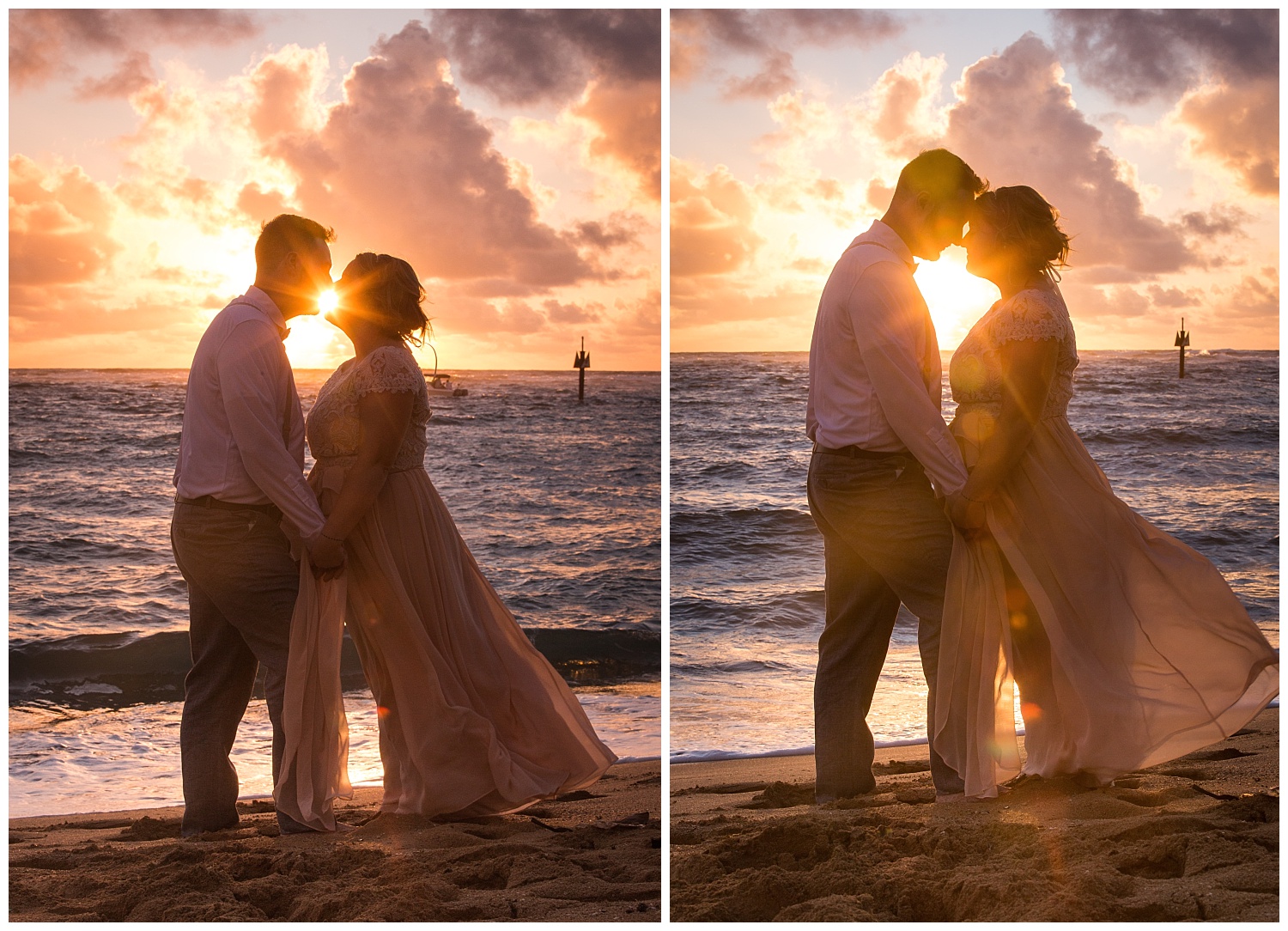 Couple kissing during a Hawaiian Sunset 