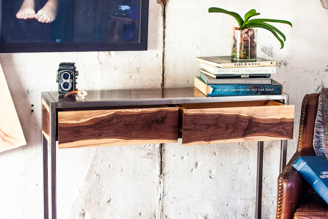 Entryway Walnut and Steel Console 