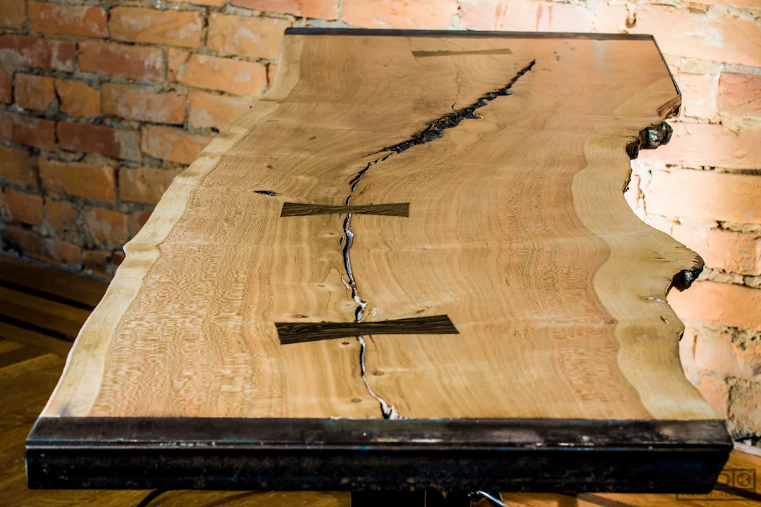 Detail/ Cherry, Steel Coffee Table with Bocote Dutchman Detailing