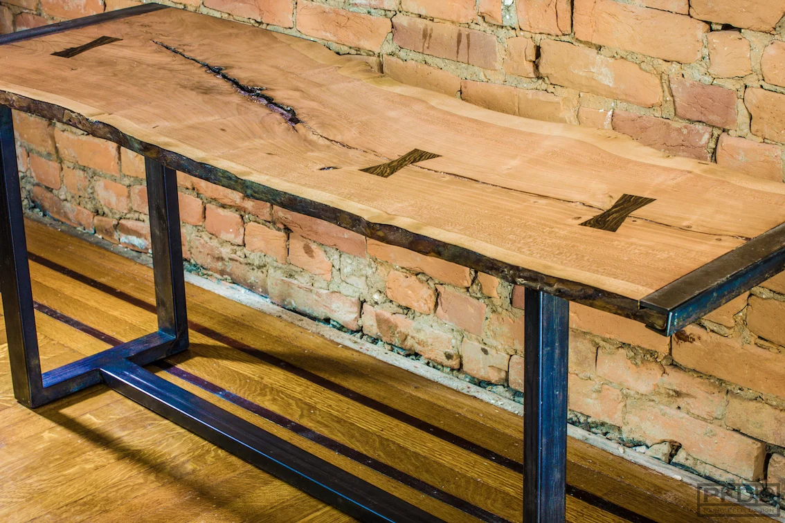 Cherry, Steel Coffee Table with Bocote Dutchman Detailing