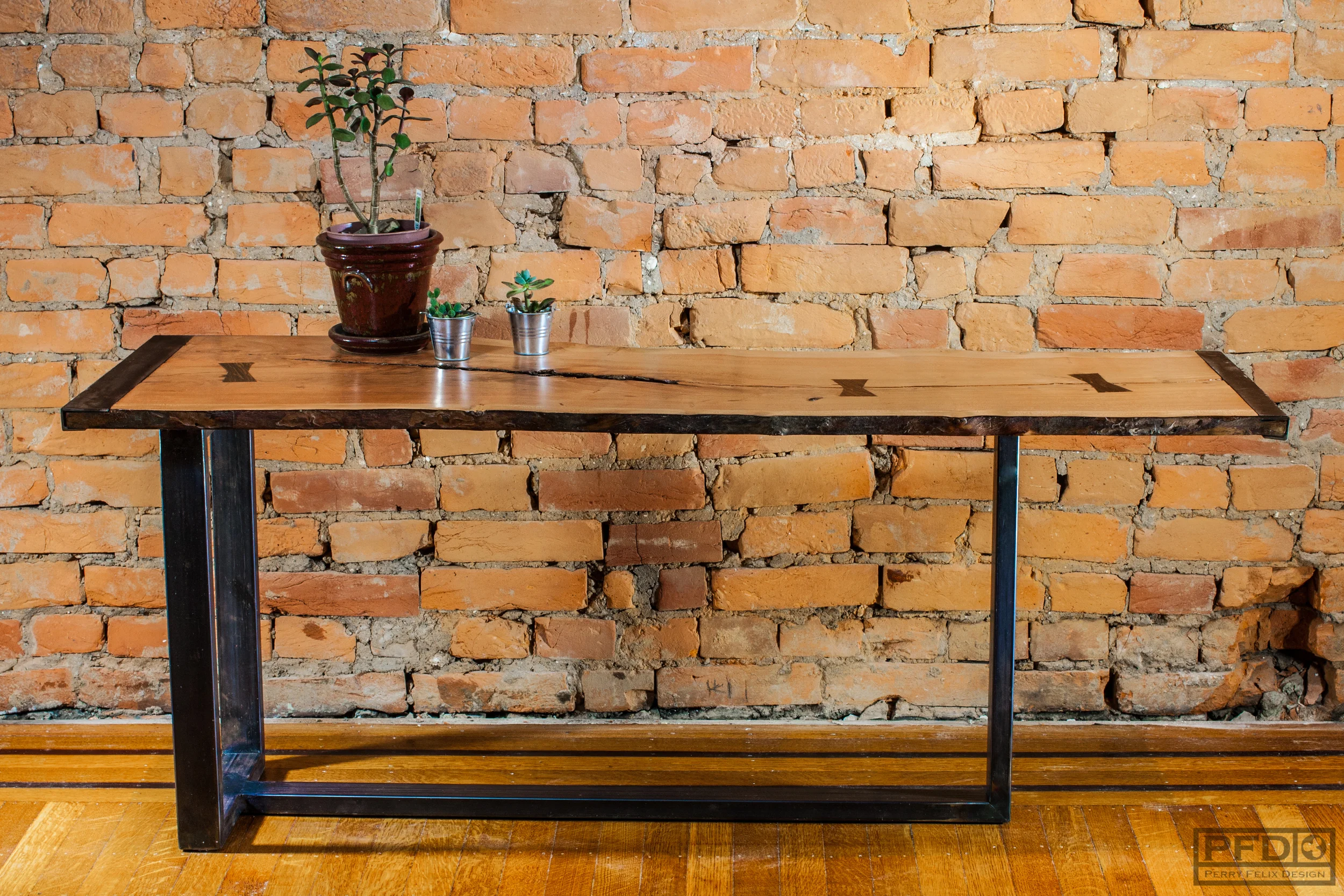 Cherry, Steel Coffee Table with Bocote Dutchman Detailing