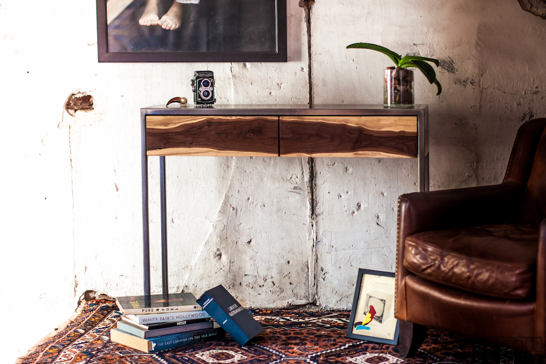 Entryway Walnut and Steel Console 