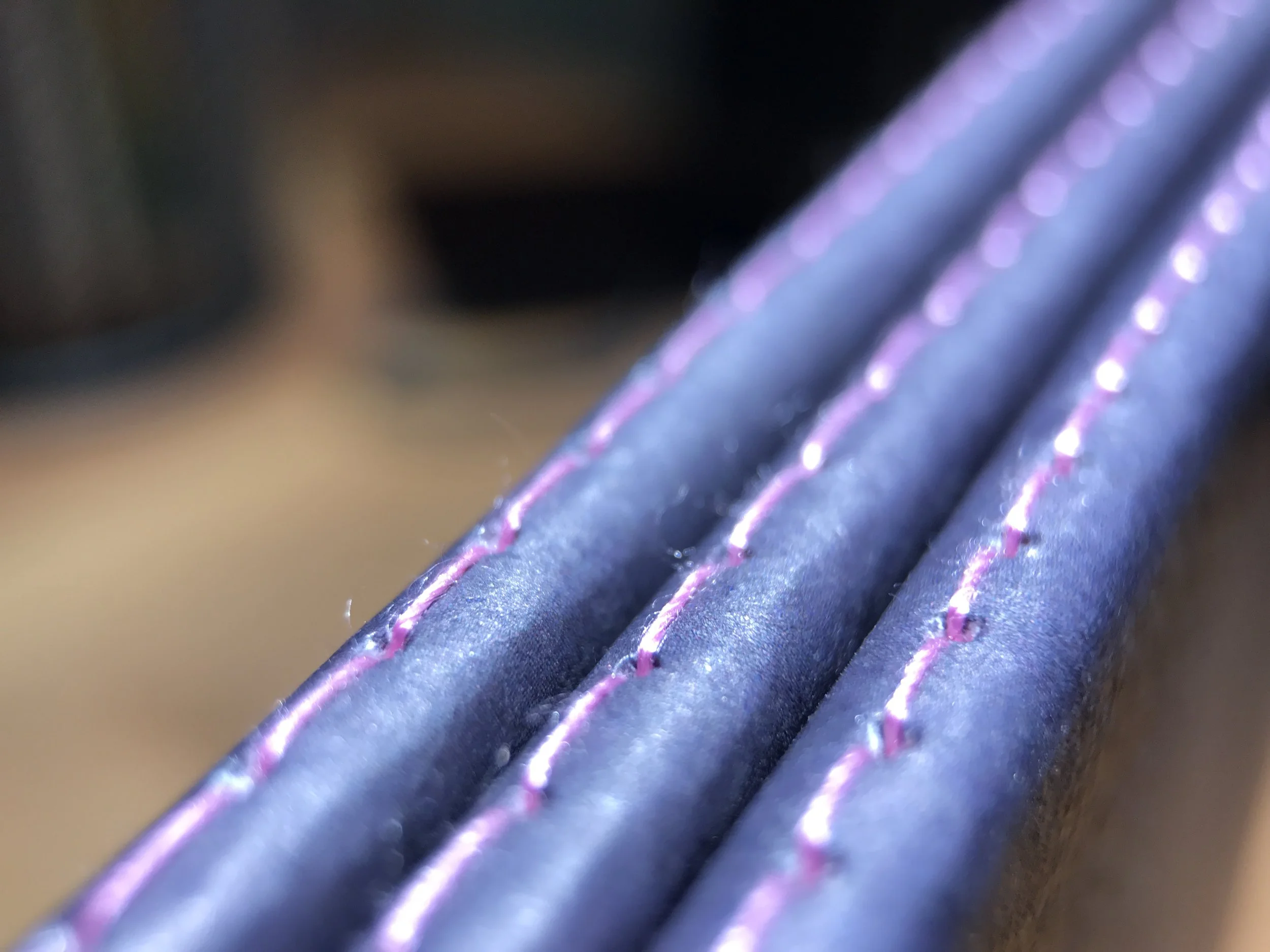 Pink stitching.