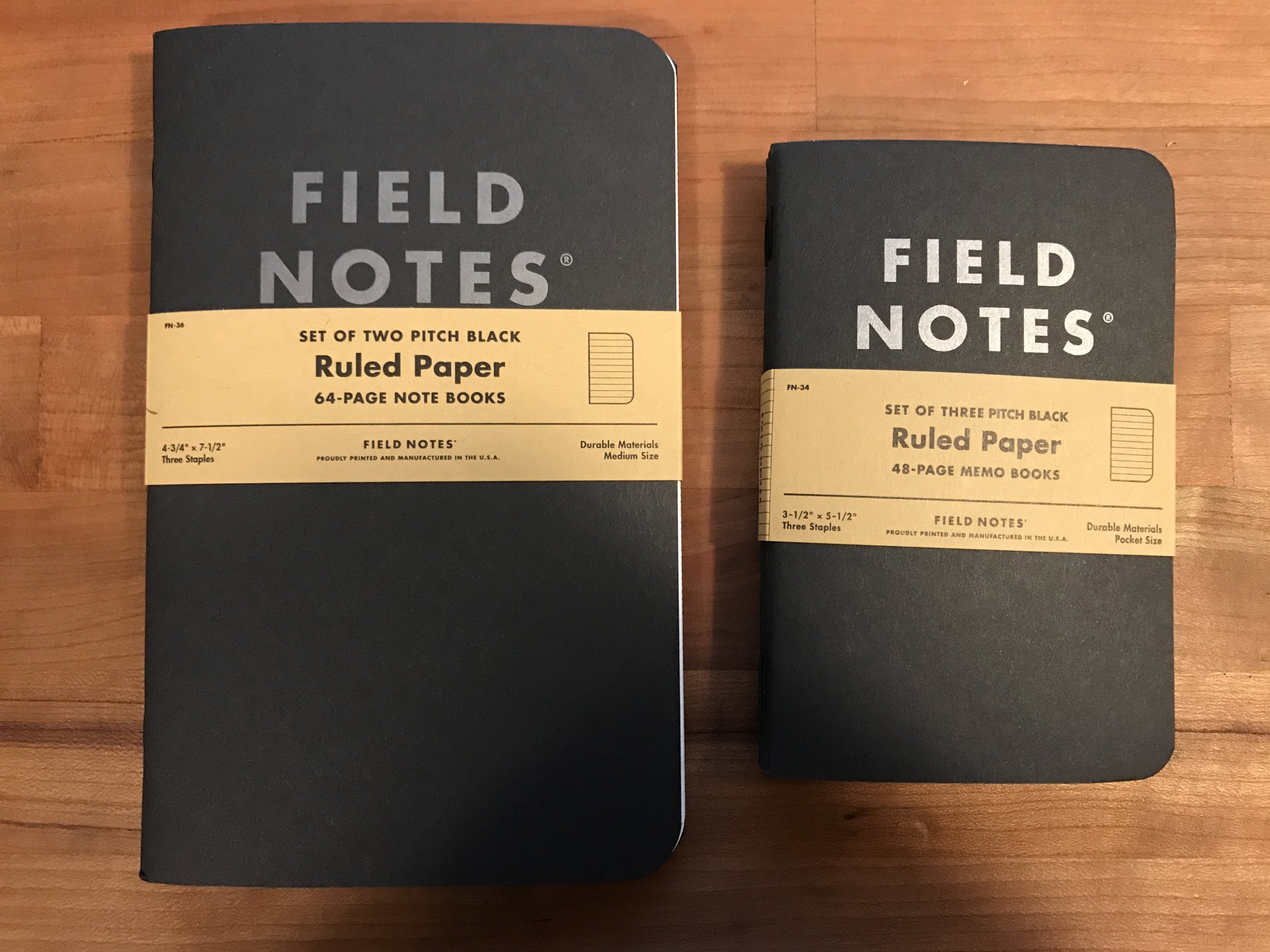 - Ruled Paper 2 Pack FIELD NOTES Black Notebooks 64 Pages Each 4 3/4 X 7 1/2”