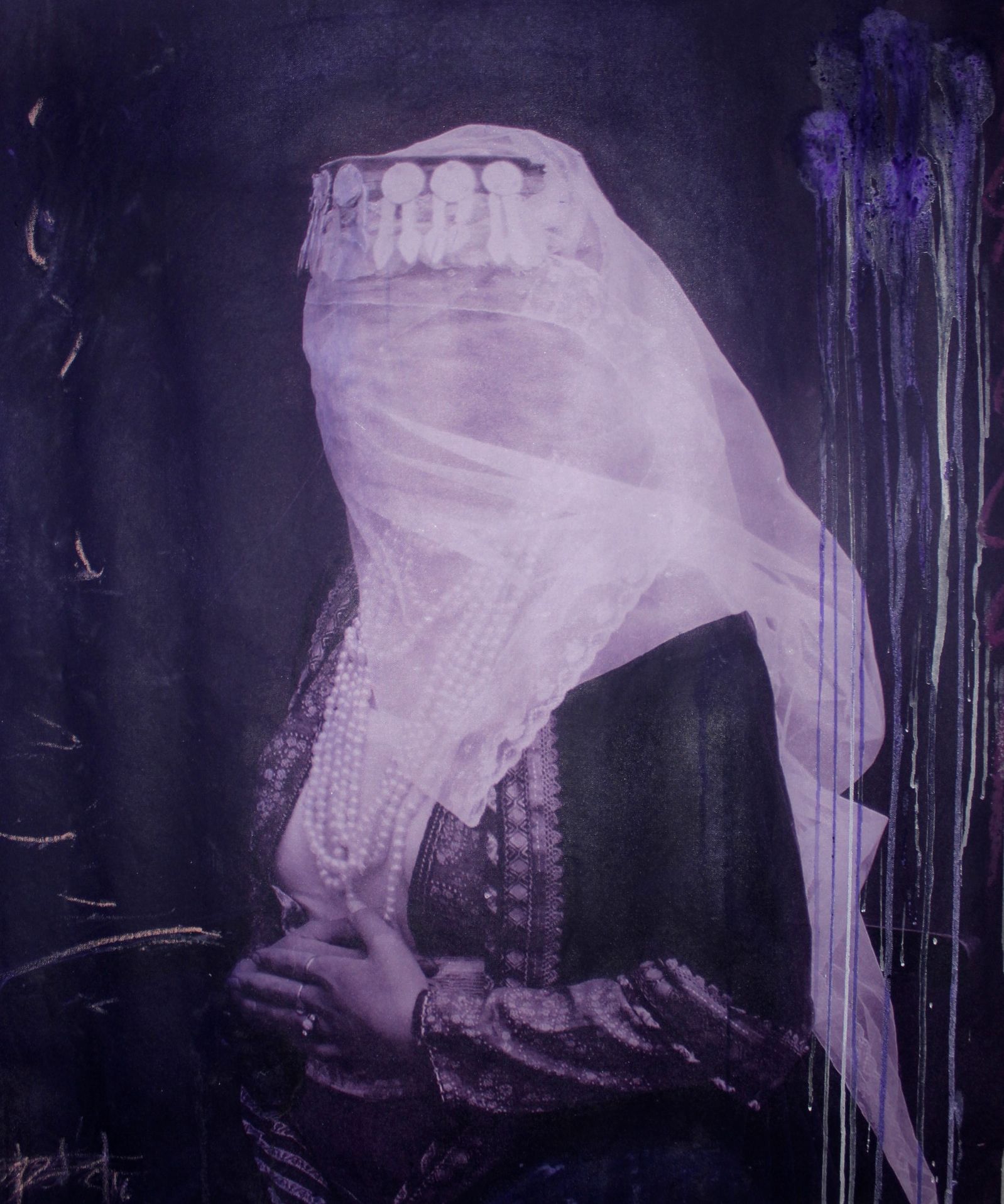  Firouz Farman Farmaian - A Woman with Veil in Purple - 15x14  