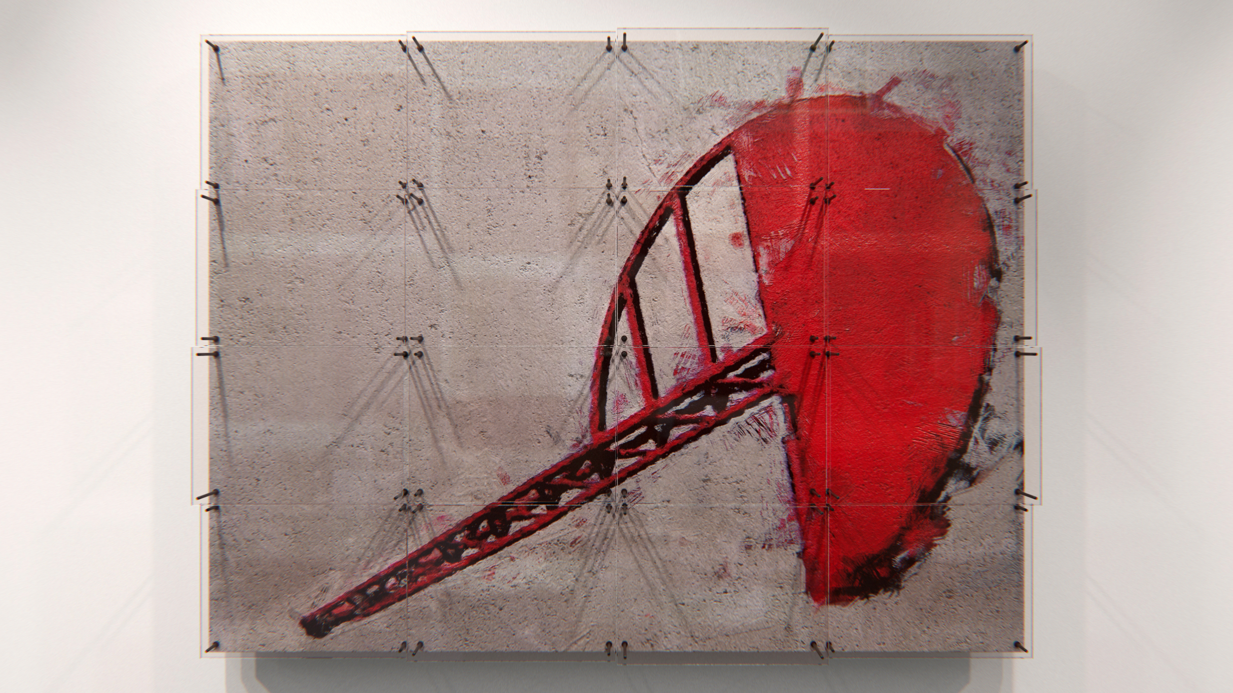  Bernard Tschumi 160 х 120 cm  oil, canvas, plaster, metal, plexiglas  In my eyes this is one of the most amazing archi- tects, a deep thinker who values method over form. He delineates active processes, tensions, energy flows and tries to create a p