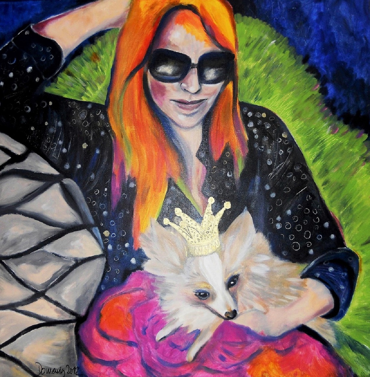 Gabi Domenig.Vanessa and her Chihuahua princess. 80x80cm.jpg